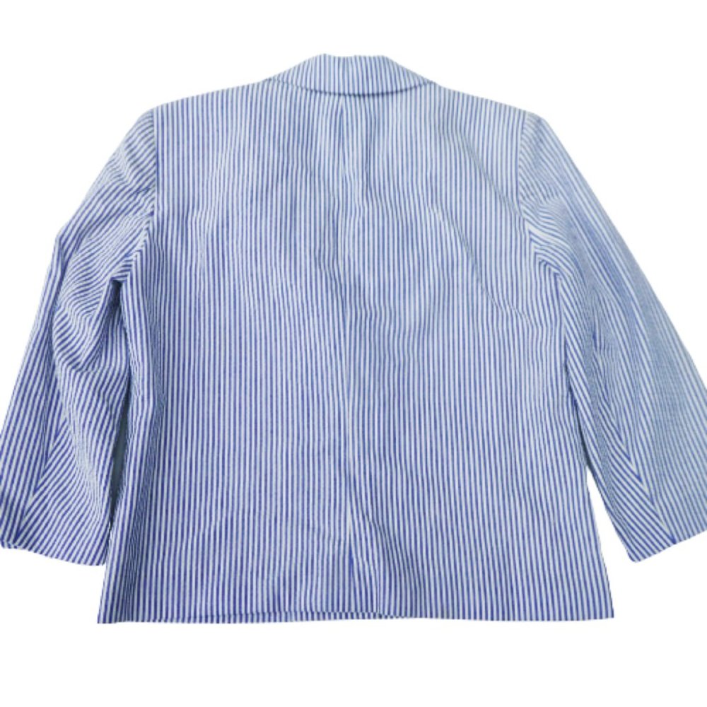 Vintage Brooks Brother Seersucker Blue Ivory Stripe Cotton Blazer Lined USA 8 - Picture 5 of 9